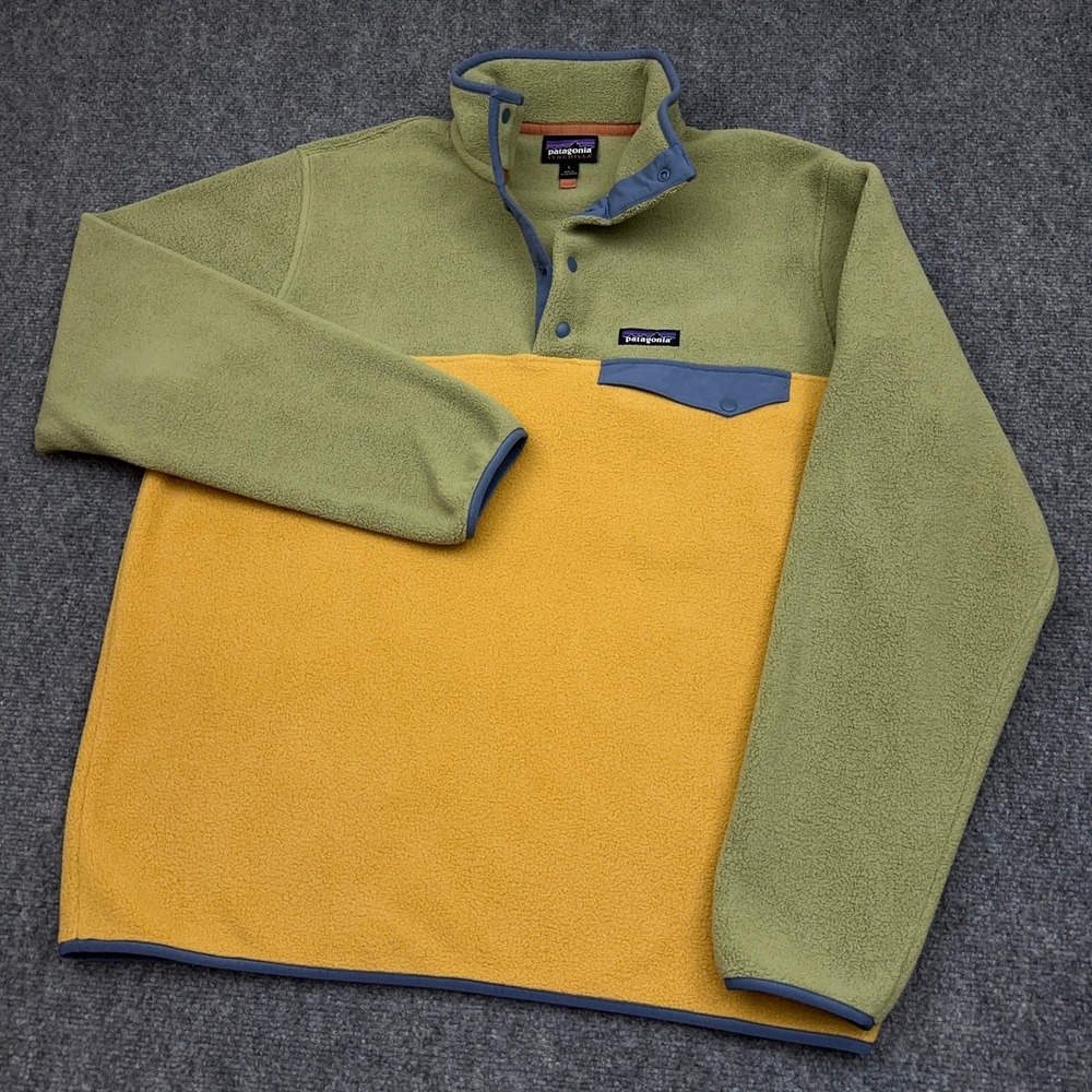 Patagonia Lightweight Synchilla Snap-T Pullover Men L Pufferfish Gold Colorblock